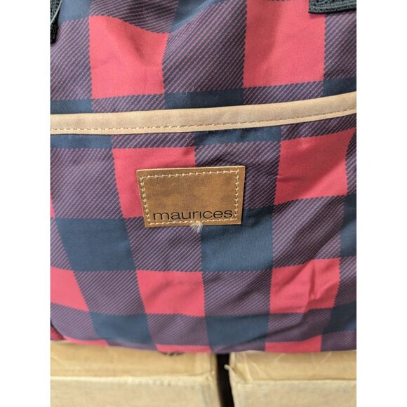 Maurices Buffalo Plaid Overnight Bag Red Black Detached Shoulder Strap Tote - Picture 3 of 16